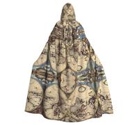 Yugtaee Ancient Map World Globe Printed Halloween Adult Hooded Cape Cloak For Role-Playing, Stage Costumes, Parties Easy Care
