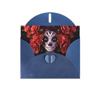 YUGTAEE Blue Greeting Card Day Of The Dead Sugar Roses Skull Printed 4x6in for Christmas, children's birthdays, Valentine's Day, wedding anniversaries, and party invitations