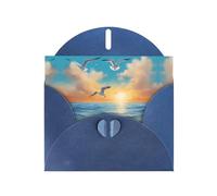 YUGTAEE Blue Greeting Card seagulls by the sea Printed 4x6in for Christmas, children's birthdays, Valentine's Day, wedding anniversaries, and party invitations