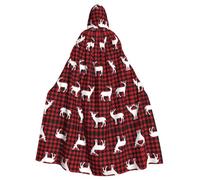 Yugtaee Buffalo Plaid Deer Printed Halloween Adult Hooded Cape Cloak For Role-Playing, Stage Costumes, Parties Easy Care