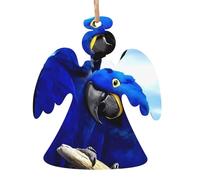 YUGTAEE Christmas Wooden Ornaments Angel Shape 1 PC Blue Parrot Hugging Printed for hanging on Christmas trees