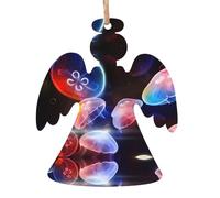 YUGTAEE Christmas Wooden Ornaments Angel Shape 4 PCS Colorful Jellyfish Printed for hanging on Christmas trees
