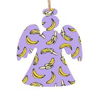 YUGTAEE Christmas Wooden Ornaments Angel Shape 4 PCS Unique Banana Fruit Printed for hanging on Christmas trees