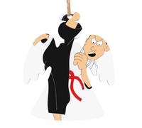 YUGTAEE Christmas Wooden Ornaments Angel Shape 6 PCS cartoon karate Printed for hanging on Christmas trees