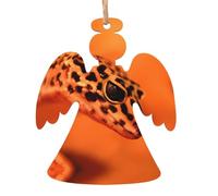 YUGTAEE Christmas Wooden Ornaments Angel Shape 6 PCS Leopard Little Gecko Printed for hanging
