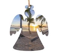 YUGTAEE Christmas Wooden Ornaments Angel Shape 6 PCS Paradise Beach Palm Trees Printed for hanging on Christmas trees