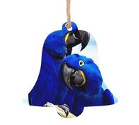 YUGTAEE Christmas Wooden Ornaments Bell Shape 4 PCS Blue Parrot Hugging Printed for hanging on Christmas trees