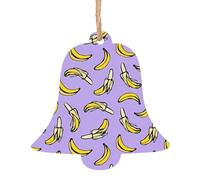 YUGTAEE Christmas Wooden Ornaments Bell Shape 4 PCS Unique Banana Fruit Printed for hanging on Christmas trees