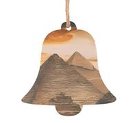 YUGTAEE Christmas Wooden Ornaments Bell Shape 4 PCS Vintage Great Egyptian Pyramid Printed for hanging on Christmas trees