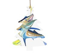 YUGTAEE Christmas Wooden Ornaments Christmas Tree Shape 6 PCS Fish art Printed for hanging