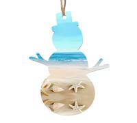 YUGTAEE Christmas Wooden Ornaments Snowman Shape 4 PCS Seashells Sand Printed for hanging on Christmas trees