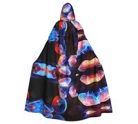 Yugtaee Colorful Jellyfish Printed Halloween Adult Hooded Cape Cloak For Role-Playing, Stage Costumes, Parties Easy Care