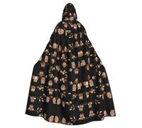 Yugtaee Cute Brown Cartoon Owls Printed Halloween Adult Hooded Cape Cloak For Role-Playing, Stage Costumes, Parties Easy Care