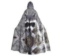 Yugtaee Cute Raccoon Printed Halloween Adult Hooded Cape Cloak For Role-Playing, Stage Costumes, Parties Easy Care