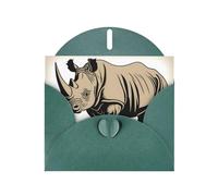 YUGTAEE Dark Green Greeting Card animal rhino Printed 4x6in for Christmas, children's birthdays, Valentine's Day, wedding anniversaries, and party invitations