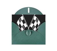 YUGTAEE Dark Green Greeting Card Black White Formula Checkered Flags Pattern Printed 4x6in for Christmas, children's birthdays, Valentine's Day, wedding anniversaries, and party invitations