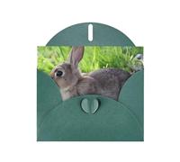 YUGTAEE Dark Green Greeting Card Cute Grey Hare Rabbit Printed 4x6in for Christmas, children's birthdays, Valentine's Day, wedding anniversaries, and party invitations