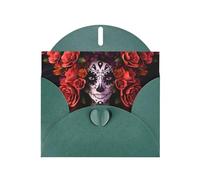 YUGTAEE Dark Green Greeting Card Day Of The Dead Sugar Roses Skull Printed 4x6in for Christmas, children's birthdays, Valentine's Day, wedding anniversaries, and party invitations