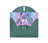 YUGTAEE Dark Green Greeting Card Pink mushroom Printed 4x6in for Christmas, children's birthdays, Valentine's Day, wedding anniversaries, and party invitations