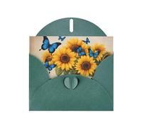 YUGTAEE Dark Green Greeting Card Yellow Sunflowers with Blue Butterflies Printed 4x6in for Christmas, children's birthdays, Valentine's Day, wedding anniversaries, and party invitations