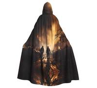 YUGTAEE Firefighters Fighting Fires Printed Halloween Adult Hooded Cape Cloak For Role-Playing, Stage Costumes, Parties Easy Care
