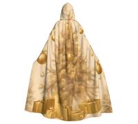 YUGTAEE Gold Silk Christmas Printed Halloween Adult Hooded Cape Cloak For Role-Playing, Stage Costumes, Parties Easy Care