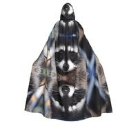 Yugtaee Little Raccoon Face Printed Halloween Adult Hooded Cape Cloak For Role-Playing, Stage Costumes, Parties Easy Care