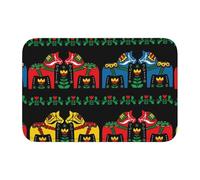 YUGTAEE Lock edge floor mat 40x60 in Runner Swedish Dala Horse Folk Printing water-absorbent and non-slip soft and comfortable for bathroom and kitchen