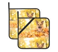 YUGTAEE Maple German Shepherd Dog Picture Square Insulation Pot Mat 2 Pieces Thick and durable with lanyard for Microwave Ovens, Ovens, Outdoor Grilling