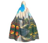 YUGTAEE Outside The Castle Gate Printed Halloween Adult Hooded Cape Cloak For Role-Playing, Stage Costumes, Parties Easy Care