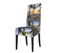 YUGTAEE Paradise Beach Palm Trees Picture dining chair cover is easy to disassemble and made of high resilience fabric that is wear-resistant