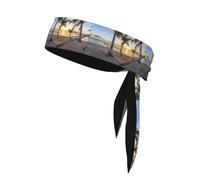 YUGTAEE Paradise Beach Palm Trees Picture Sports Double-Sided Headscarf for Women and Men Adjustable for All Head Circumferences