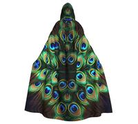 YUGTAEE Peacock Feathers Printed Halloween Adult Hooded Cape Cloak For Role-Playing, Stage Costumes, Parties Easy Care