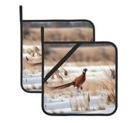 YUGTAEE pheasant hunting Picture Square Insulation Pot Mat 2 Pieces Thick and durable with lanyard for Microwave Ovens, Ovens, Outdoor Grilling