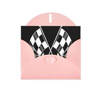 YUGTAEE Pink Greeting Card Black White Formula Checkered Flags Pattern Printed 4x6in for Christmas, children's birthdays, Valentine's Day, wedding anniversaries, and party invitations
