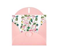 YUGTAEE Pink Greeting Card Flamingo Bird Round Leaves Printed 4x6in for Christmas, children's birthdays, Valentine's Day, wedding anniversaries, and party invitations