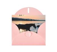 YUGTAEE Pink Greeting Card Sunsets Lake Horses Printed 4x6in for Christmas, children's birthdays, Valentine's Day, wedding anniversaries, and party invitations