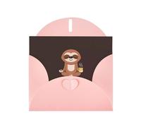 YUGTAEE Pink Greeting Card Yoga Sloth Coffee Printed 4x6in for Christmas, children's birthdays, Valentine's Day, wedding anniversaries, and party invitations