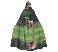 Yugtaee Real Swiss Cow Brown Printed Halloween Adult Hooded Cape Cloak For Role-Playing, Stage Costumes, Parties Easy Care