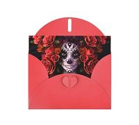 YUGTAEE Red Greeting Card Day Of The Dead Sugar Roses Skull Printed 4x6in for Christmas, children's birthdays, Valentine's Day, wedding anniversaries, and party invitations