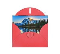 YUGTAEE Red Greeting Card Mountain Sunrise Printed 4x6in for Christmas, children's birthdays, Valentine's Day, wedding anniversaries, and party invitations