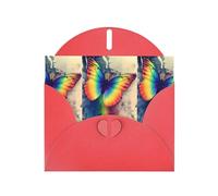 YUGTAEE Red Greeting Card Rainbow Butterfly Printed 4x6in for Christmas, children's birthdays, Valentine's Day, wedding anniversaries, and party invitations