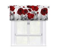 YUGTAEE Red Poppy Flower Printed curtain with short pole, 54x18in for kitchen, bathroom, laundry room, and studio windows, featuring a light filtering