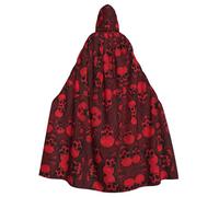 Yugtaee Red Skulls Printed Halloween Adult Hooded Cape Cloak For Role-Playing, Stage Costumes, Parties Easy Care