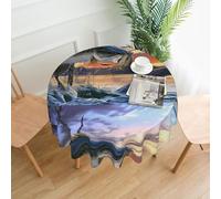 YUGTAEE Round Decorative Tablecloth - 60 in Big Fish Printing Soft Wrinkle-Resistant for Dining Tables and Parties