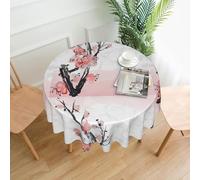 YUGTAEE Round Decorative Tablecloth - 60 in Cherry Blossom Tree Branch Printing Soft Wrinkle-Resistant for Dining Tables and Parties