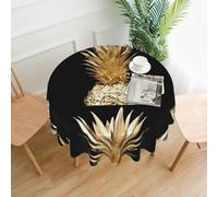 YUGTAEE Round Decorative Tablecloth - 60 in Gold Pineapple Printing Soft Wrinkle-Resistant for Dining Tables and Parties