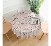 YUGTAEE Round Decorative Tablecloth - 60 in Pink cherry blossoms Printing Soft Wrinkle-Resistant for Dining Tables and Parties