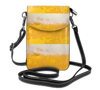 Yugtaee Small Cell Phone Purse 7.6x4.9in Beer Foam Printed Leather Crossbody Flap Phone Case For Women, Perfect For Walking, Camping