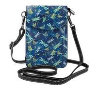 Yugtaee Small Cell Phone Purse 7.6x4.9in Blue Dragonfly Printed Leather Crossbody Flap Phone Case For Women, Perfect For Walking, Camping